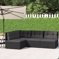 Vidaxl 4 Piece Patio Lounge Set With Cushions Black Poly Rattan