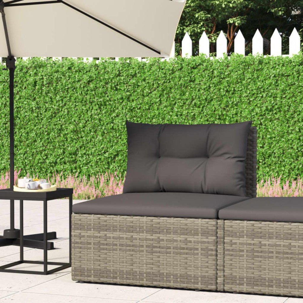 vidaXL Patio Middle Sofa with Cushions Gray Poly Rattan