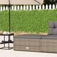 vidaXL Patio Footstool with Cushion Gray Poly Rattan