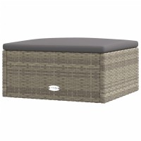 vidaXL Patio Footstool with Cushion Gray Poly Rattan