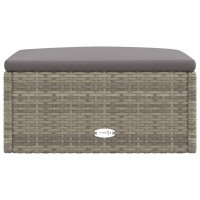 vidaXL Patio Footstool with Cushion Gray Poly Rattan