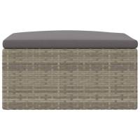 vidaXL Patio Footstool with Cushion Gray Poly Rattan