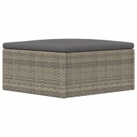 vidaXL Patio Footstool with Cushion Gray Poly Rattan