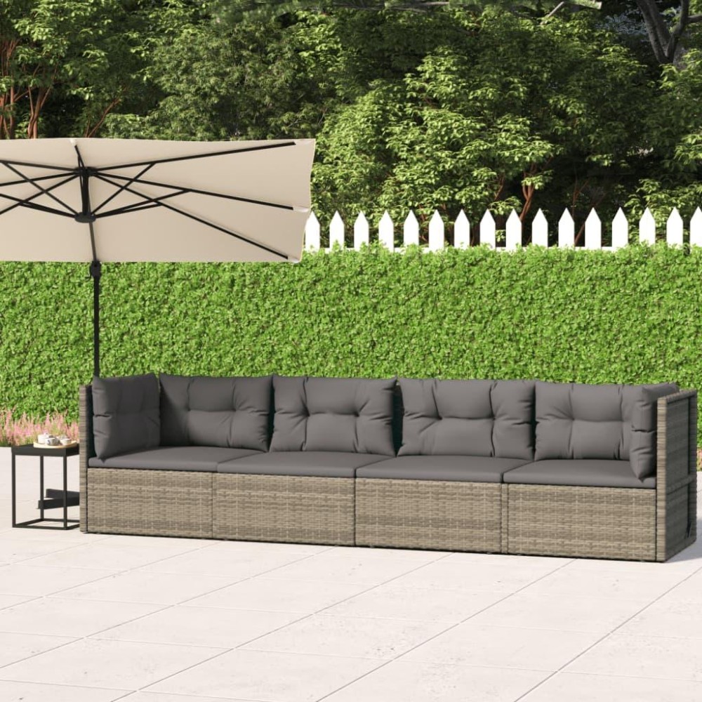 Vidaxl 4 Piece Patio Lounge Set With Cushions Gray Poly Rattan