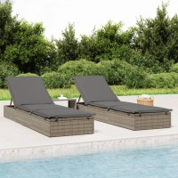 vidaXL Sunbeds 2 pcs with Table Gray Poly Rattan