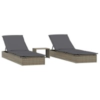 vidaXL Sunbeds 2 pcs with Table Gray Poly Rattan