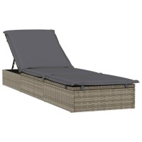 vidaXL Sunbeds 2 pcs with Table Gray Poly Rattan