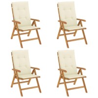 vidaXL Reclining Patio Chairs with Cushions 4 pcs Solid Wood Teak