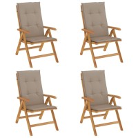 vidaXL Reclining Patio Chairs with Cushions 4 pcs Solid Wood Teak