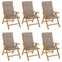 vidaXL Reclining Patio Chairs with Cushions 6 pcs Solid Wood Teak