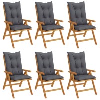 vidaXL Reclining Patio Chairs with Cushions 6 pcs Solid Wood Teak