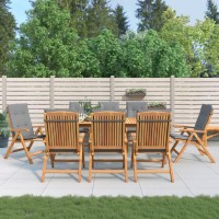 vidaXL Reclining Patio Chairs with Cushions 8 pcs Solid Wood Teak