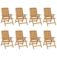 vidaXL Reclining Patio Chairs with Cushions 8 pcs Solid Wood Teak