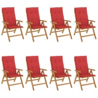 vidaXL Reclining Patio Chairs with Cushions 8 pcs Solid Wood Teak