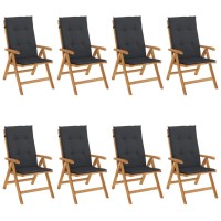 vidaXL Reclining Patio Chairs with Cushions 8 pcs Solid Wood Teak