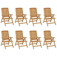 vidaXL Reclining Patio Chairs with Cushions 8 pcs Solid Wood Teak