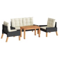 vidaXL 4 Piece Patio Lounge Set with Cushions Poly Rattan and Solid Wood