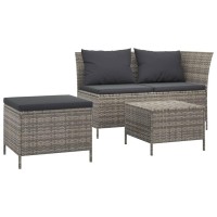 Vidaxl 3 Piece Patio Lounge Set With Cushions Gray Poly Rattan