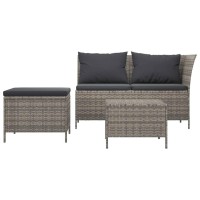 Vidaxl 3 Piece Patio Lounge Set With Cushions Gray Poly Rattan