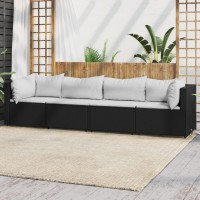 Vidaxl 4 Piece Patio Lounge Set With Cushions Black Poly Rattan