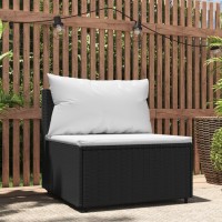 vidaXL Patio Middle Sofa with Cushions Black Poly Rattan