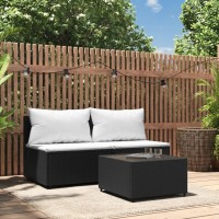 Vidaxl 3 Piece Patio Lounge Set With Cushions Black Poly Rattan