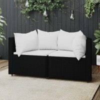 vidaXL Patio Corner Sofas with Cushions 2 pcs Black Poly Rattan