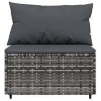 Vidaxl Patio Middle Sofa With Cushions Gray Poly Rattan