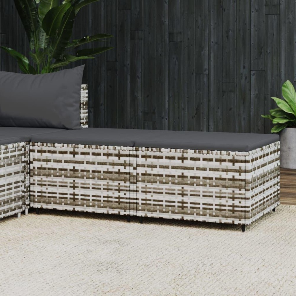 Vidaxl Patio Footrests With Cushions 2 Pcs Gray Poly Rattan