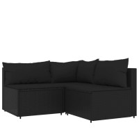 Vidaxl 3 Piece Patio Lounge Set With Cushions Black Poly Rattan