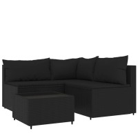 vidaXL 4 Piece Patio Lounge Set with Cushions Black Poly Rattan