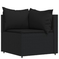 vidaXL 4 Piece Patio Lounge Set with Cushions Black Poly Rattan