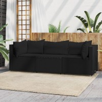 Vidaxl 3 Piece Patio Lounge Set With Cushions Black Poly Rattan