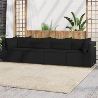 Vidaxl 4 Piece Patio Lounge Set With Cushions Black Poly Rattan