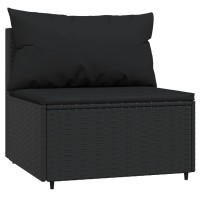 Vidaxl Patio Middle Sofa With Cushions Black Poly Rattan