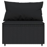 Vidaxl Patio Middle Sofa With Cushions Black Poly Rattan