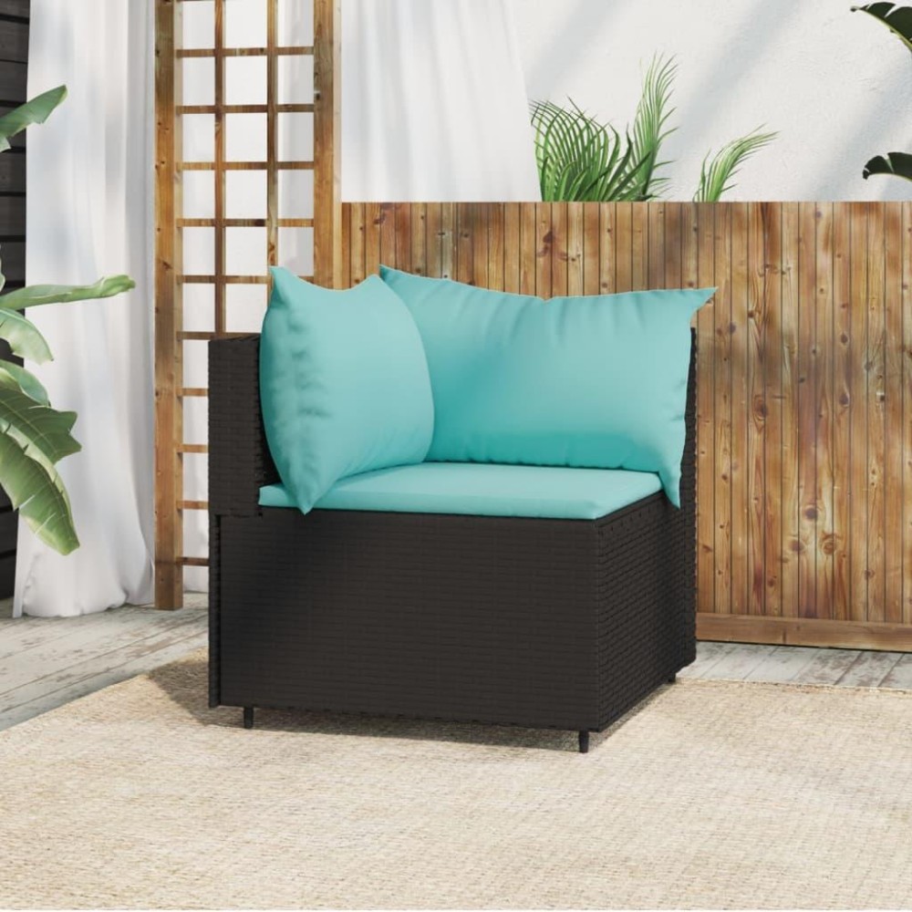 Vidaxl Patio Corner Sofa With Cushions Black Poly Rattan