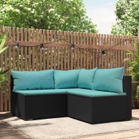 Vidaxl 3 Piece Patio Lounge Set With Cushions Black Poly Rattan