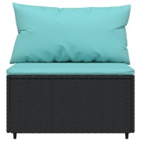 Vidaxl Patio Middle Sofa With Cushions Black Poly Rattan