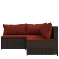 Vidaxl 3 Piece Patio Lounge Set With Cushions Brown Poly Rattan