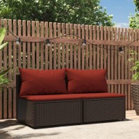 Vidaxl Patio Middle Sofas With Cushions 2 Pcs Brown Poly Rattan