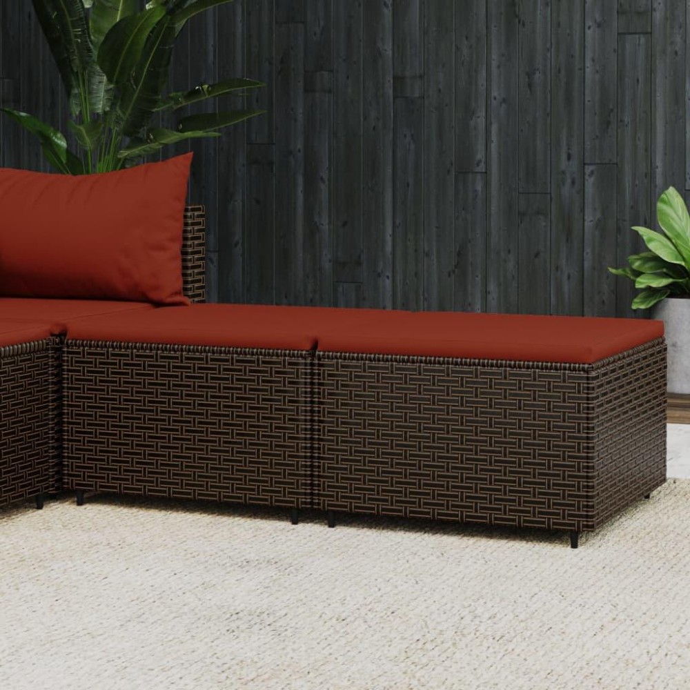 Vidaxl Patio Footrests With Cushions 2 Pcs Brown Poly Rattan