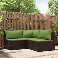 Vidaxl 3 Piece Patio Lounge Set With Cushions Brown Poly Rattan