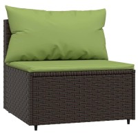 Vidaxl Patio Middle Sofa With Cushions Brown Poly Rattan