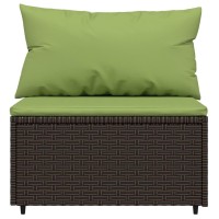 Vidaxl Patio Middle Sofa With Cushions Brown Poly Rattan