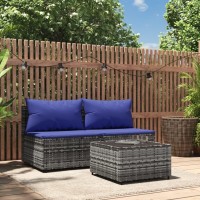 Vidaxl 3 Piece Patio Lounge Set With Cushions Gray Poly Rattan