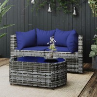 Vidaxl 3 Piece Patio Lounge Set With Cushions Gray Poly Rattan