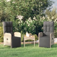 Vidaxl Patio Reclining Chairs With Cushions 2 Pcs Poly Rattan Gray