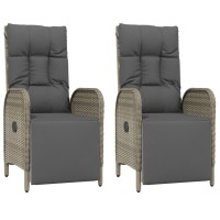 Vidaxl Patio Reclining Chairs With Cushions 2 Pcs Poly Rattan Gray