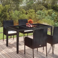 vidaXL Patio Table with Glass Top Black 59.1